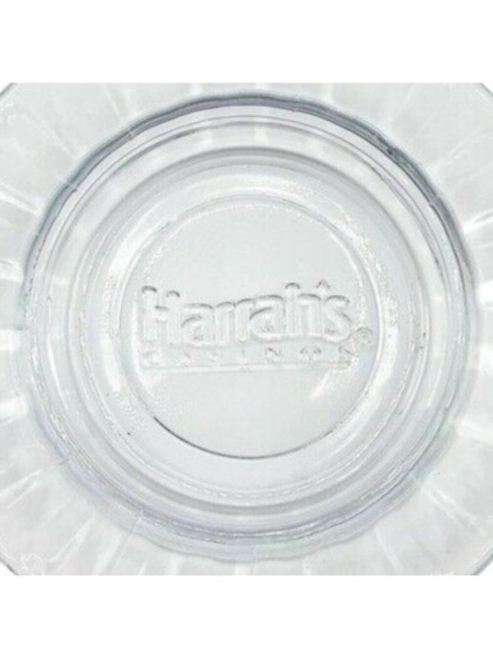 Harrah's Casino Hotel Ashtray Motel Embossed Logo Clear Glass 4.5" Round Vintage
